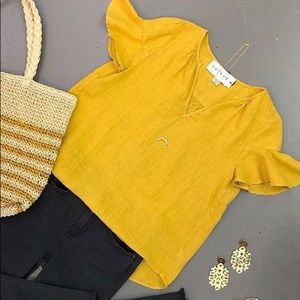 Velvet Jennifer V-Neck Linen Short-Sleeve Top